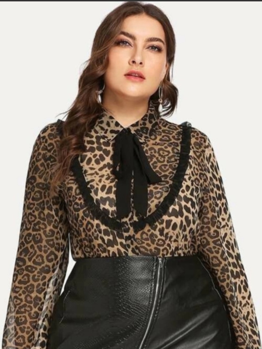 Leopard Print Bow Tie Blouse in Brown